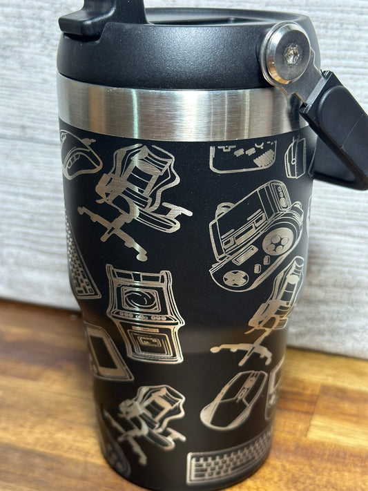 Gamer Inspired Engraved Flip Top Tumbler - 18 oz