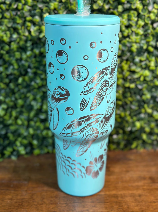 Adorable Baby Sea Turtles in The Sea Silver Plated Tumbler with Straw